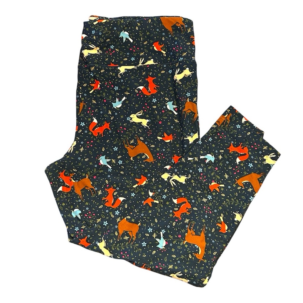 Navy blue leggings with woodland critters by Terra & Sky